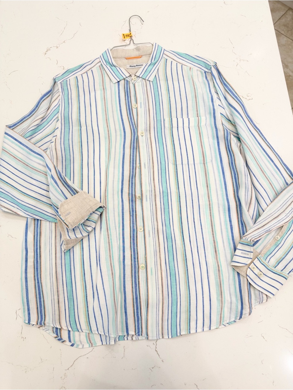 Tommy Bahama 100% Linen Striped Button Down Shirt